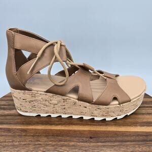 Sorel Cameron Sandals Womens 10.5 Brown Leather Lace Up Wedge Platform Shoes